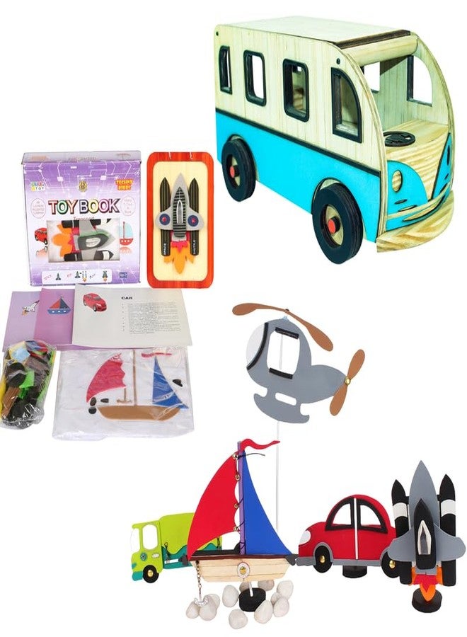 Techny Birds Technybirds Wooden Toy Bus and Transport Toy Book Combo | Educational Toys for Kids | Montessori Learning Toys | Vehicle Recognition | Fine Motor Skills Development - Image 1
